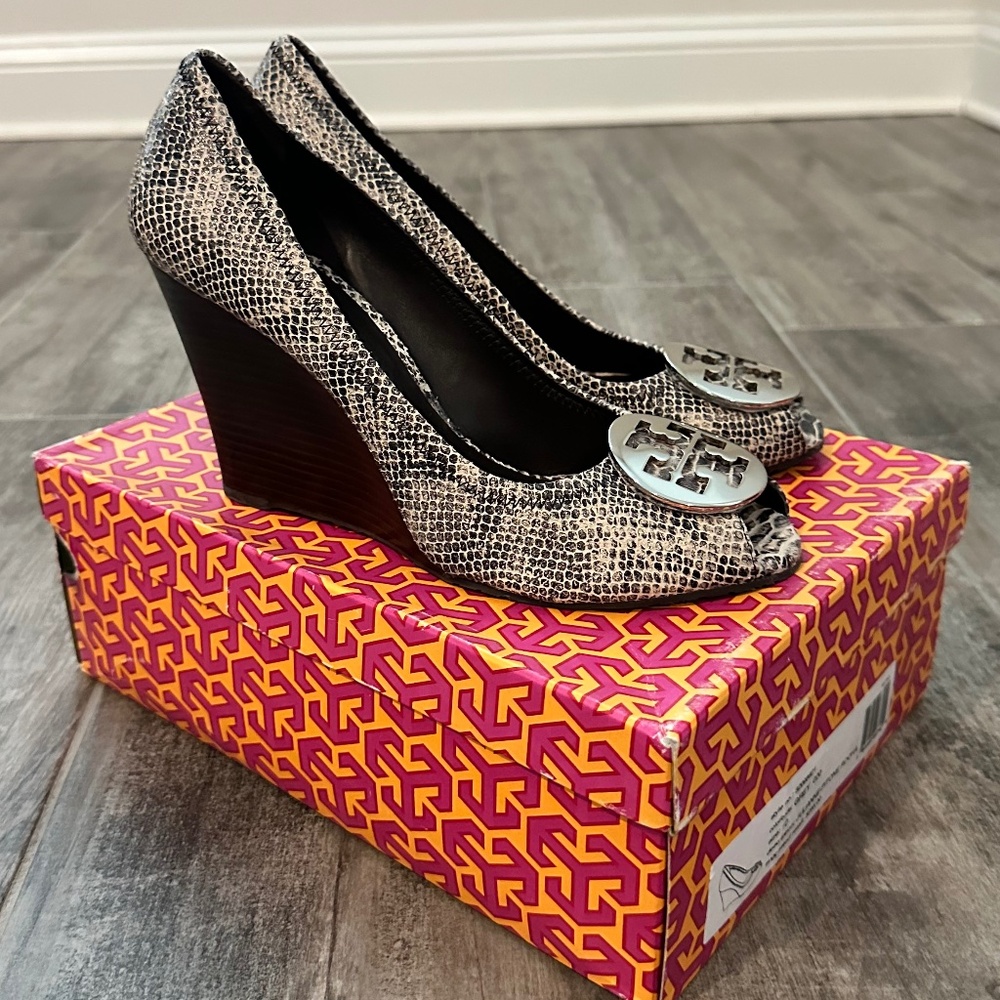 Tory Burch Snakeskin Wedges - Size 10
